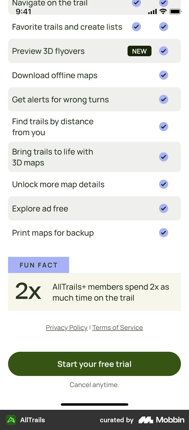Example from AllTrails app