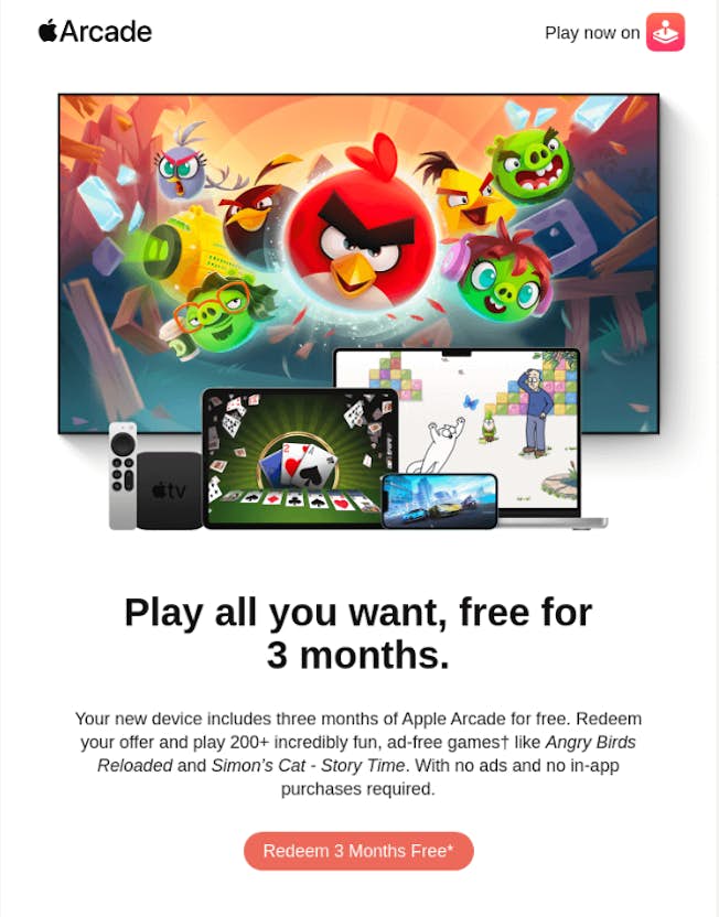 Apple Arcade email example
