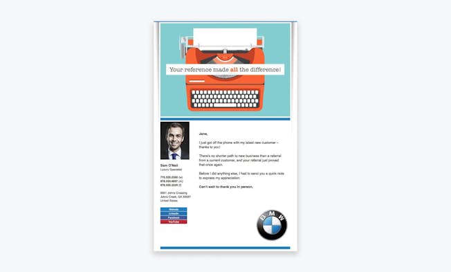 An email from BMW focused on referral