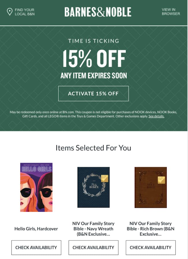Barnes & Noble promo email example