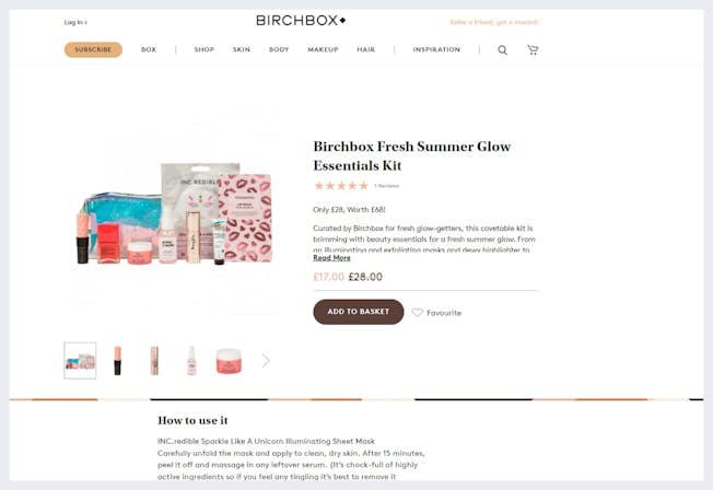 Birchbox landing page