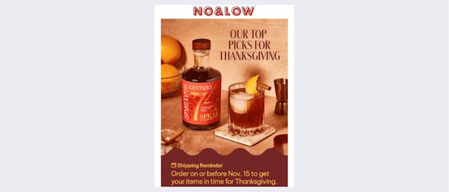 Screenshot of No & Low Thanksgiving email promo