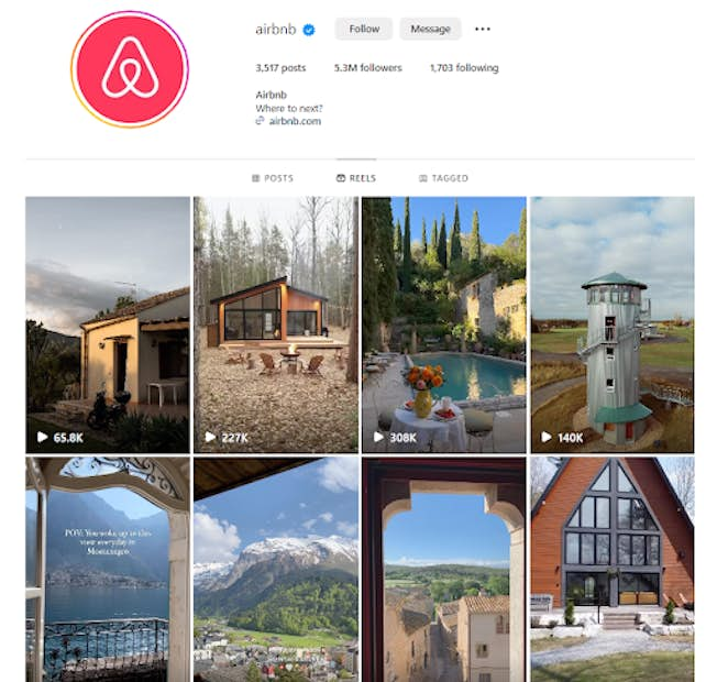 Screenshot of AirBNB Instagram profile