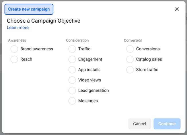 Facebook ad campaign objective