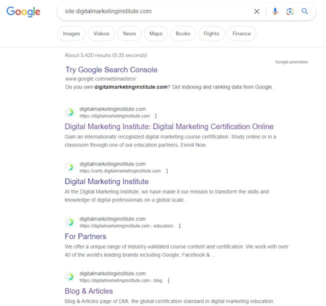 Google Search Console site search