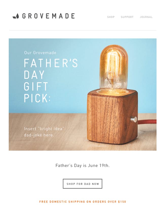 Grovemade Father's Day email example
