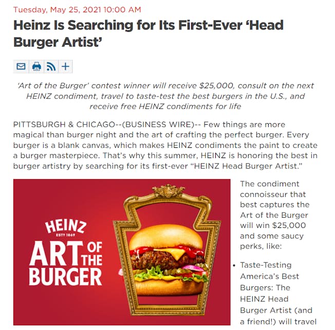 Heinz ‘First-Ever Head Burger Artist’