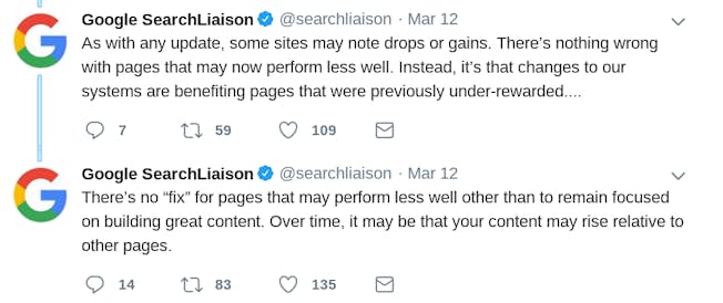 Information on the 2018 core update by Google SearchLiason, X/Twitter