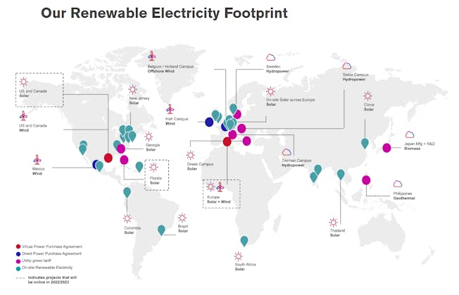 Map of Johnson & Johnson renewables footprint