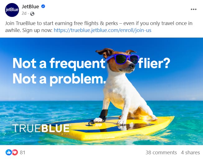 JetBlue Facecbook post