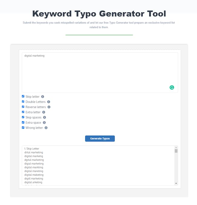 Keyword typo tool