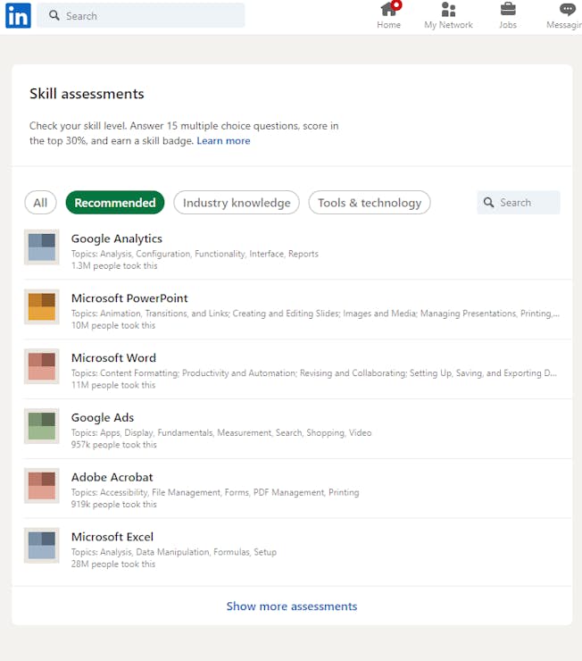 LinkedIn skills assessment