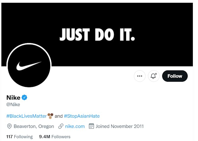Nike twitter profile