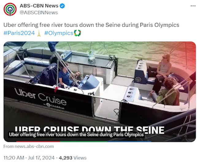 Screenshot from ABS-CBN News of Uber river tours in Paris