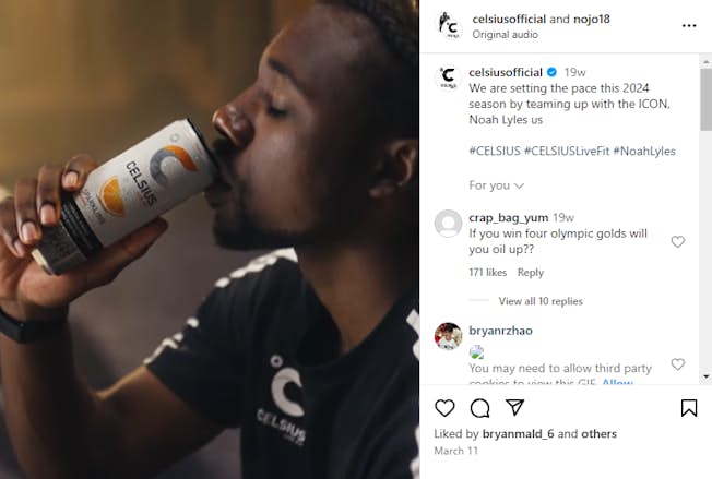 Image of Noah Lyles as brand ambassador for Celcius