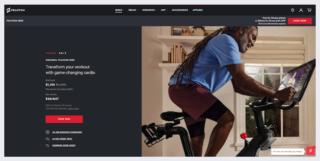 Peloton landing page