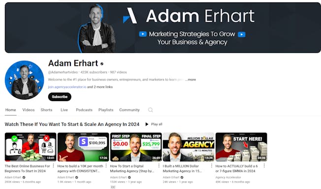 Adam Erhart YouTube channel