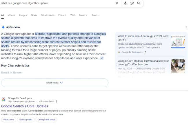 Screenshot of a search on Google showing an AI Overview