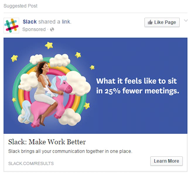 Anúncio do Slack no Facebook