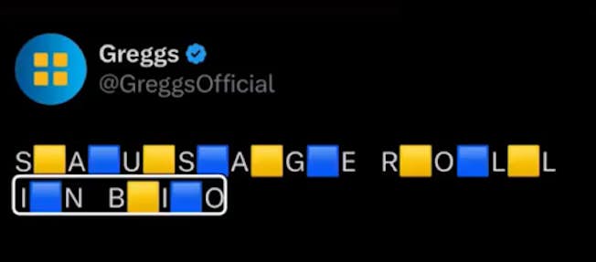 Screenshot of screenreader view of Gregg's sausage roll post