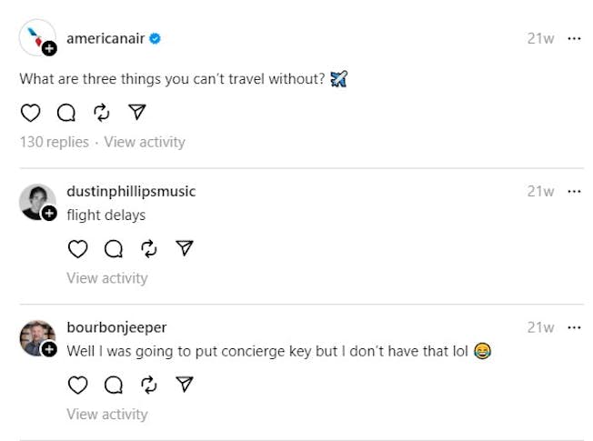 Screenshot of American Airlines Threads post