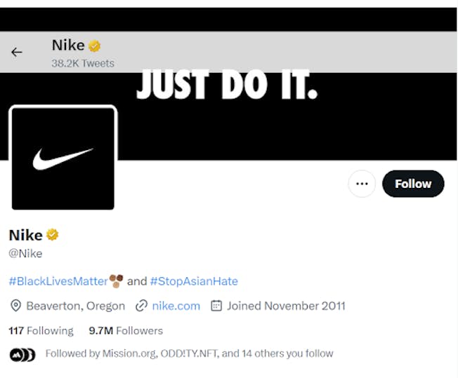 Nike is a hugely iconic brand that earns consistently colossal levels of Twitter engagement—and its ‘following to follower’ ratio contributes to its extensive platform reach.