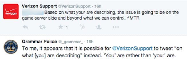 Verizon tweet with misspelling of 'your'