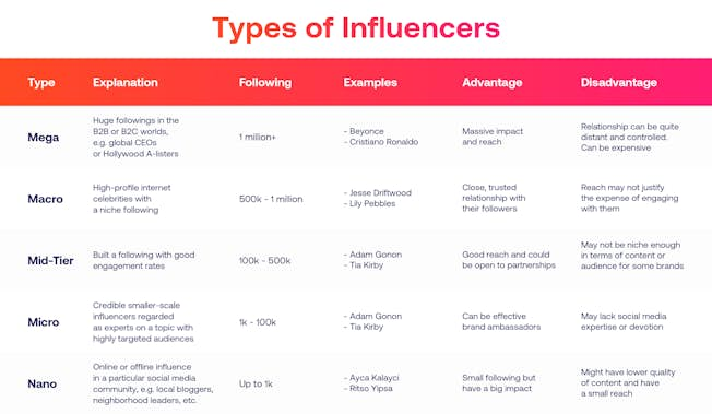 Influencer types