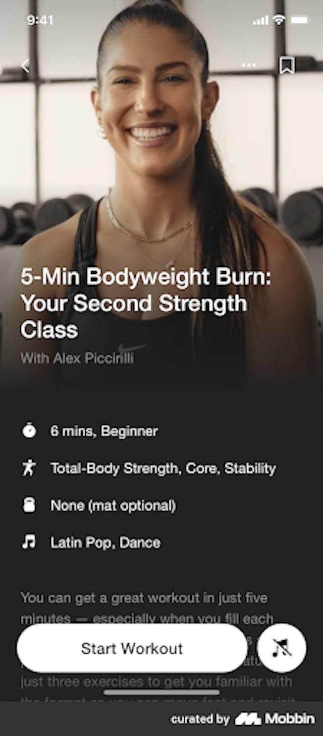 Example from Nike Training Club app