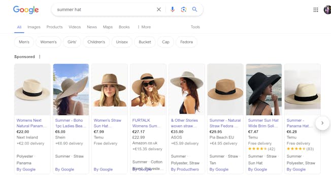 Screenshot of search results in Google