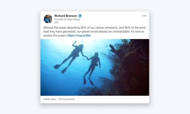 An example of a visually impressive LinkedIn post from Branson